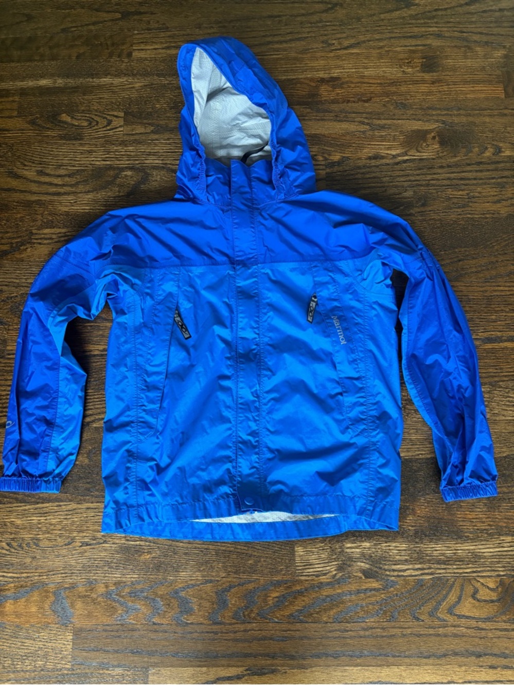 Marmot Kids Like New Large Bright Blue Hooded Kids Waterproof Rain Jacket